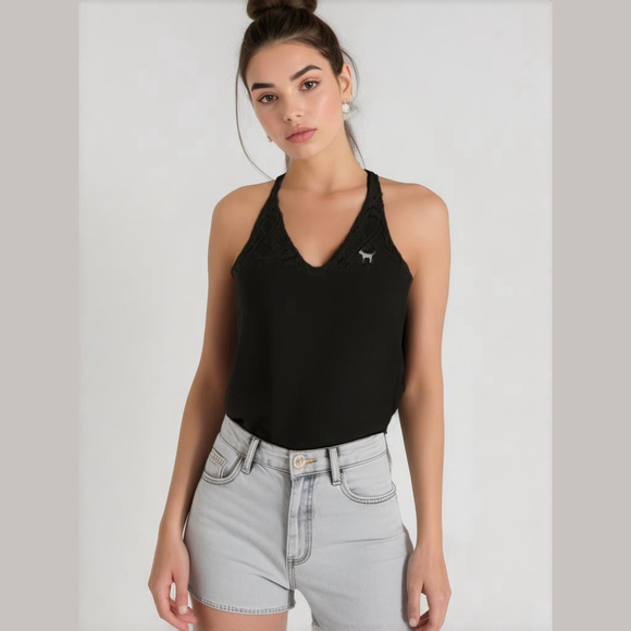 PINK Victoria's Secret Tops - PINK Victoria's Secret Black Bodysuit Size M Cotton Stretch One-Piece